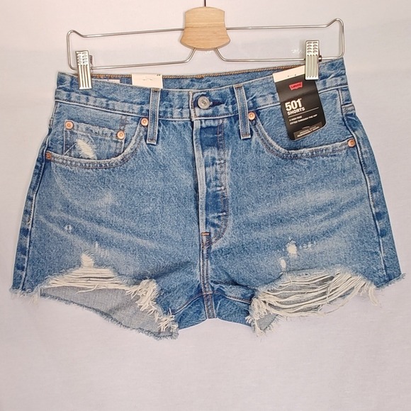 Levi's Pants - Levi's 501 Shorts 28 Blue High Rise Raw Hem Cut Off Denim 56327-0081 New